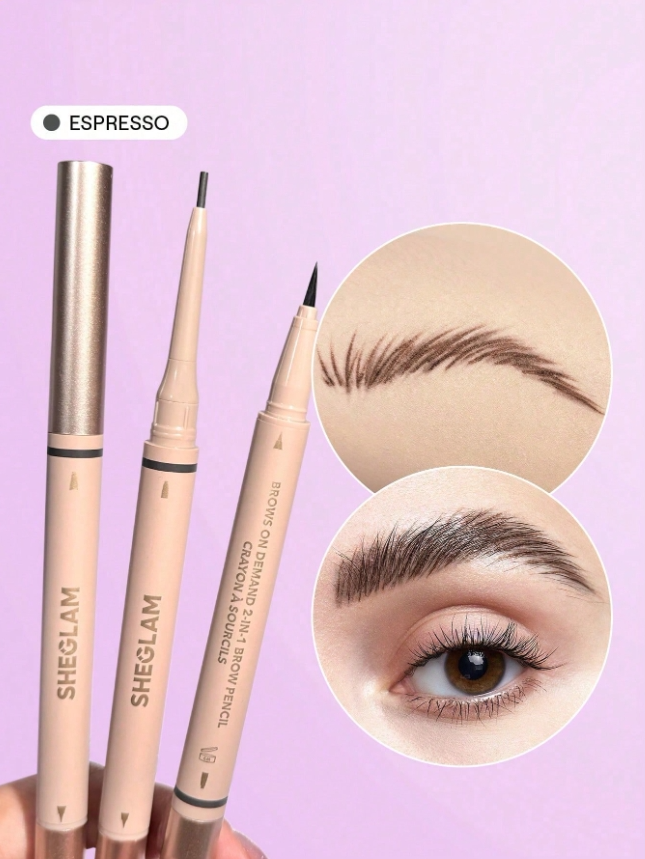 SHEGLAM قلم حواجب 2 في 1 من Brows On Demand-قلم حواجب سائل مقاوم للماء قلم حواجب - اللوان: Espresso