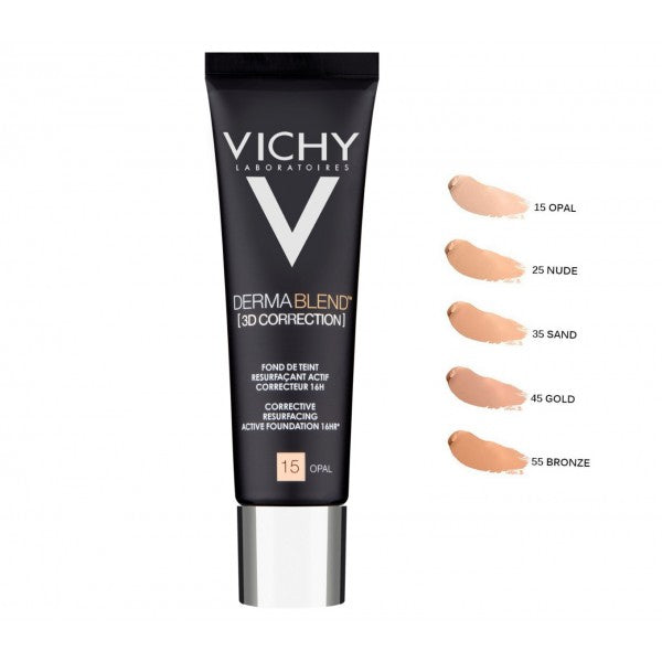 Vichy Dermablend 3D Correction Foundation باللون 45 Gold، كريم أساس سائل مصحح للبشرة مصمم لتوفير تغطية - اللوان: 20