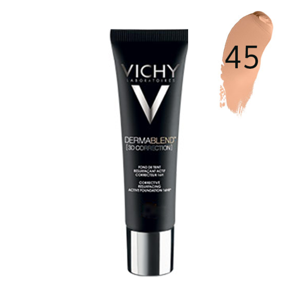 Vichy Dermablend 3D Correction Foundation باللون 45 Gold، كريم أساس سائل مصحح للبشرة مصمم لتوفير تغطية - اللوان: 45