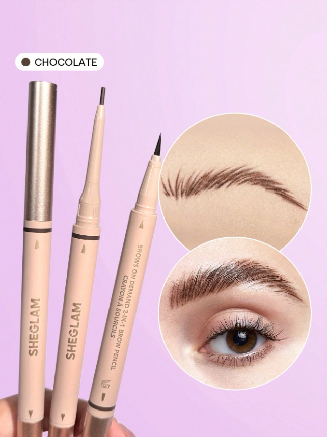 SHEGLAM قلم حواجب 2 في 1 من Brows On Demand-قلم حواجب سائل مقاوم للماء قلم حواجب - اللوان: Chocolate