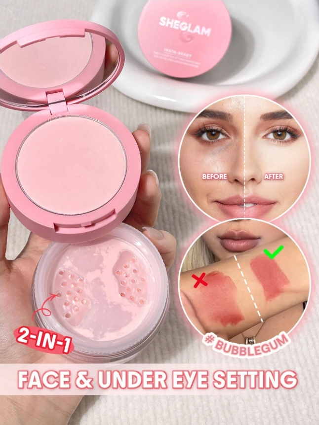 بودرة تثبيت سائبة2في 1 SHEGLAM بودرة تثبيت الوجه وتحت العين - اللوان: Bubblegum